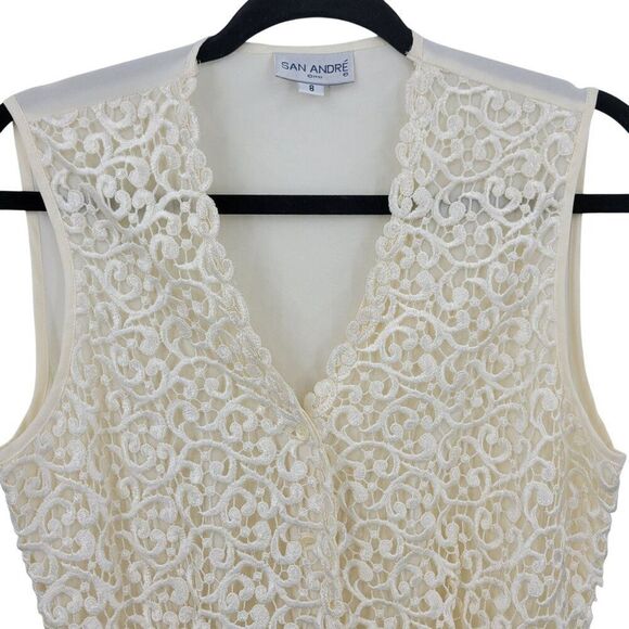 Vtg Ivory Lace Vest Sz M Button Front Sheer Tie Back Soft Girl Granny Cottage - Picture 4 of 10